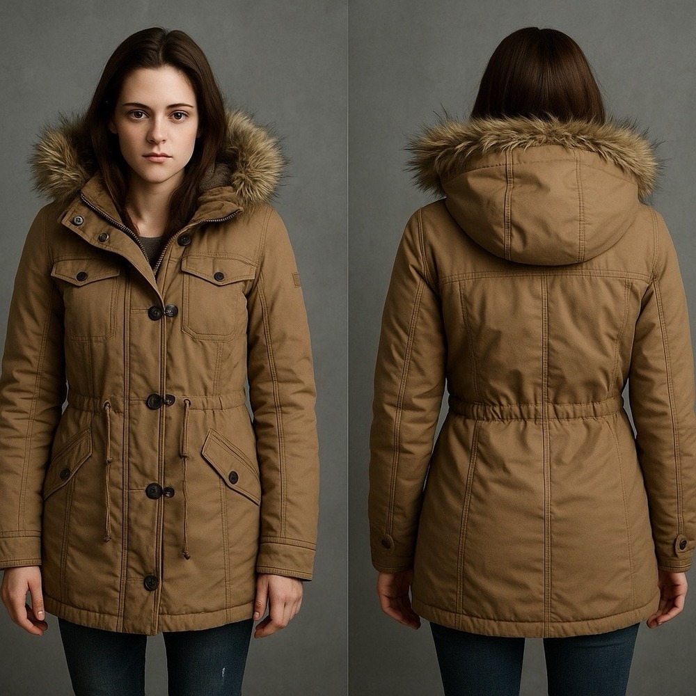Abercrombie Fitch Coat Womens XS Military Style‎ Sherpa Lined Parka Field Anorak